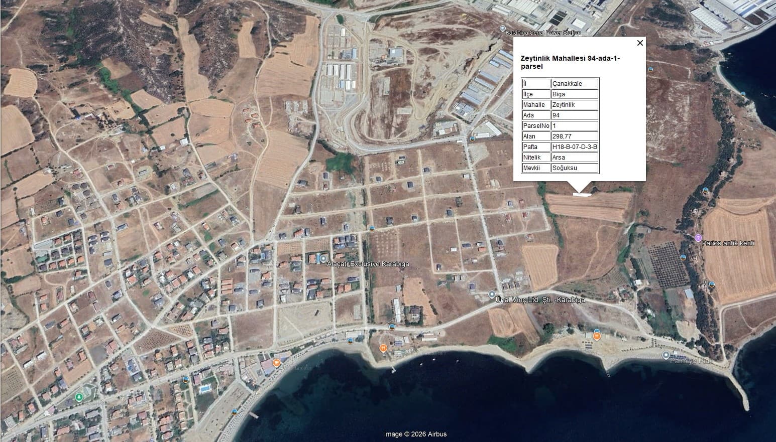ÇANAKKALE KARABİGA ZEYTİNLİK MAH. 149 M2 DENİZ MANZARALI ARSA